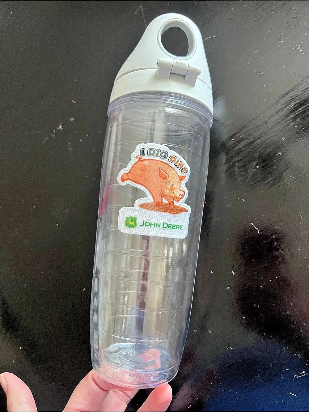 John Deere Water Bottle Clear & White